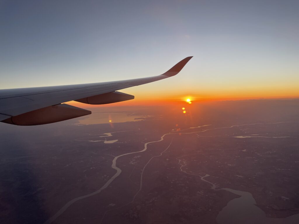 アメリカ上空の夕焼け写真