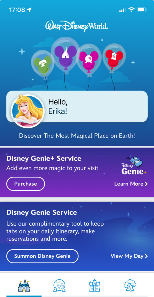 My Disney Experienceアプリの画面