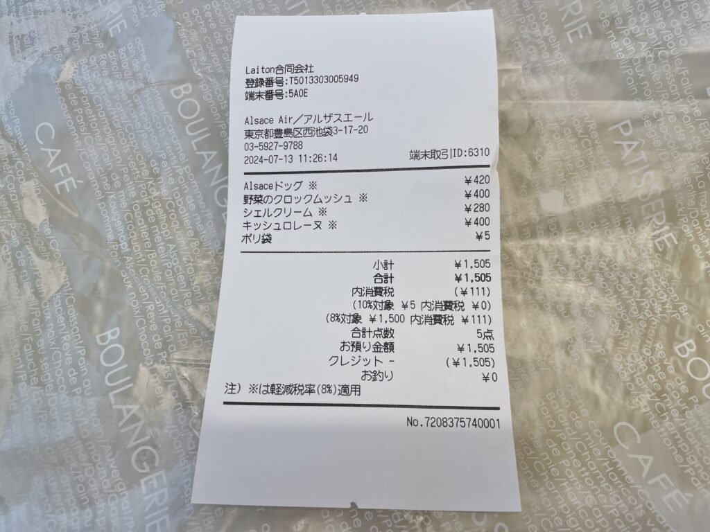 今回買った商品の明細と合計金額