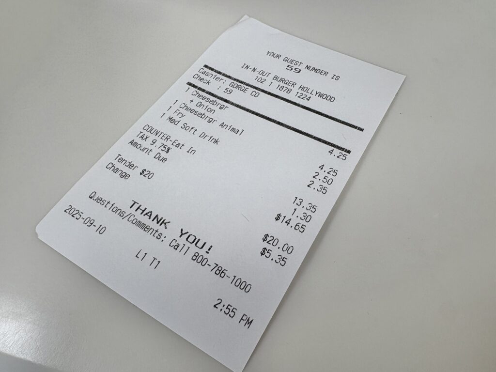 私達が購入した商品のレシート