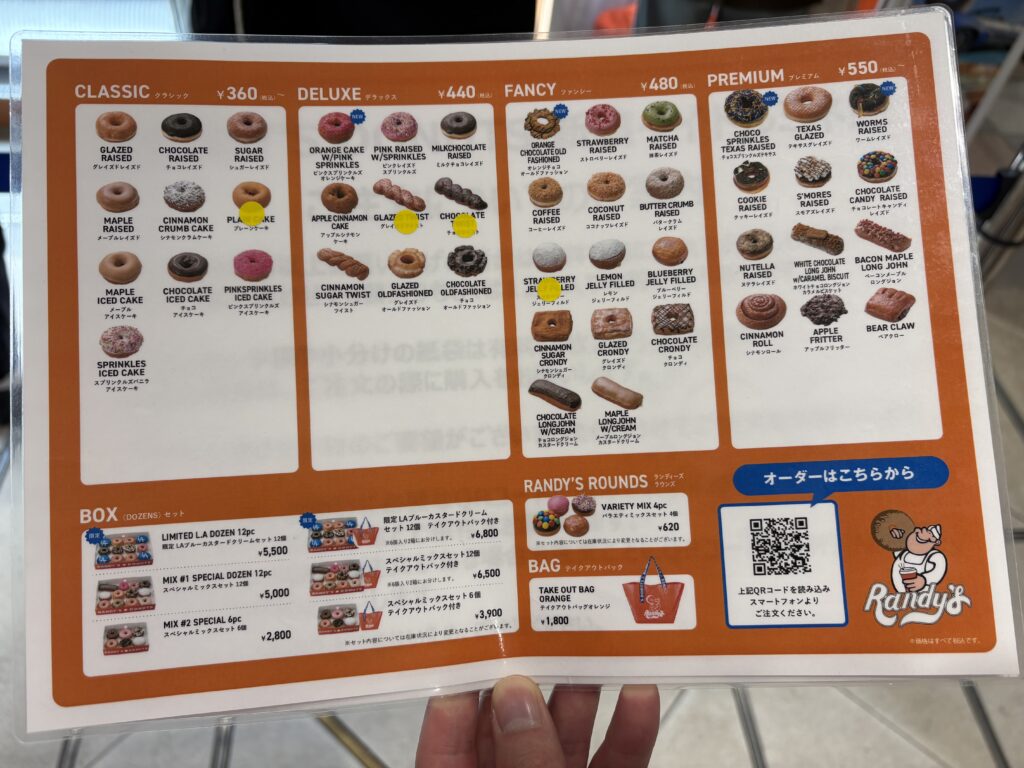 ランディーズドーナツのメニュー(日本)